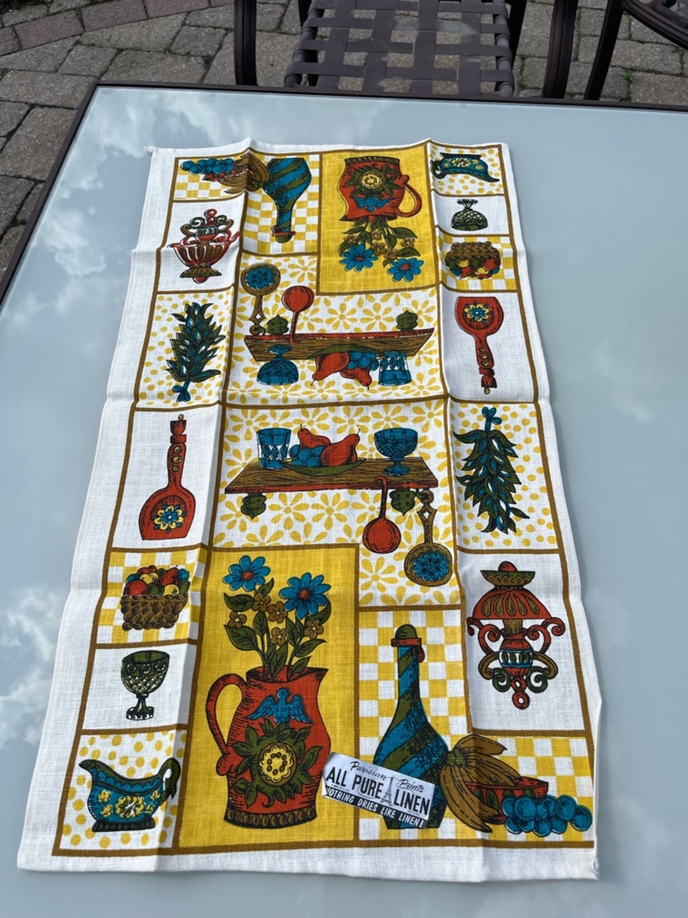 Vintage Pure Linen Kitchen Dish Tea Towel Parisian Prints. Colonial style NEW